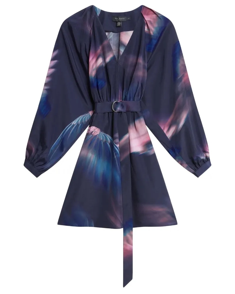 Ted Baker Altes bedrucktes Minikleid mit Gürtel - Marineblau Marineblau