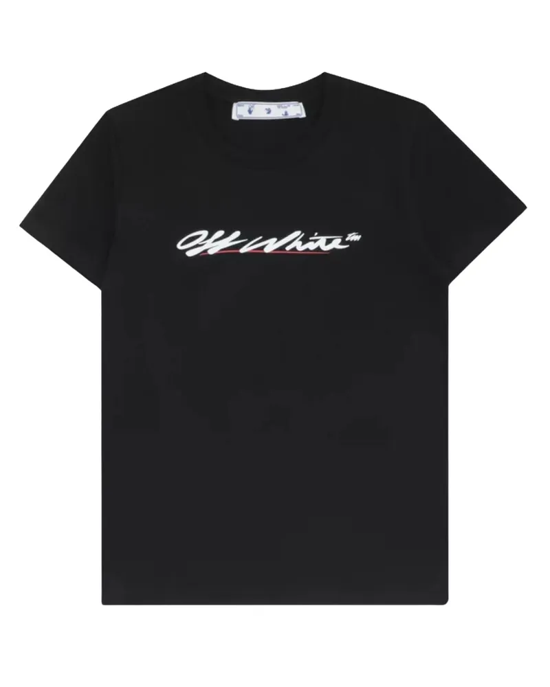 OFF-WHITE New Script Logo Casual Fit Schwarzes T-Shirt Schwarz