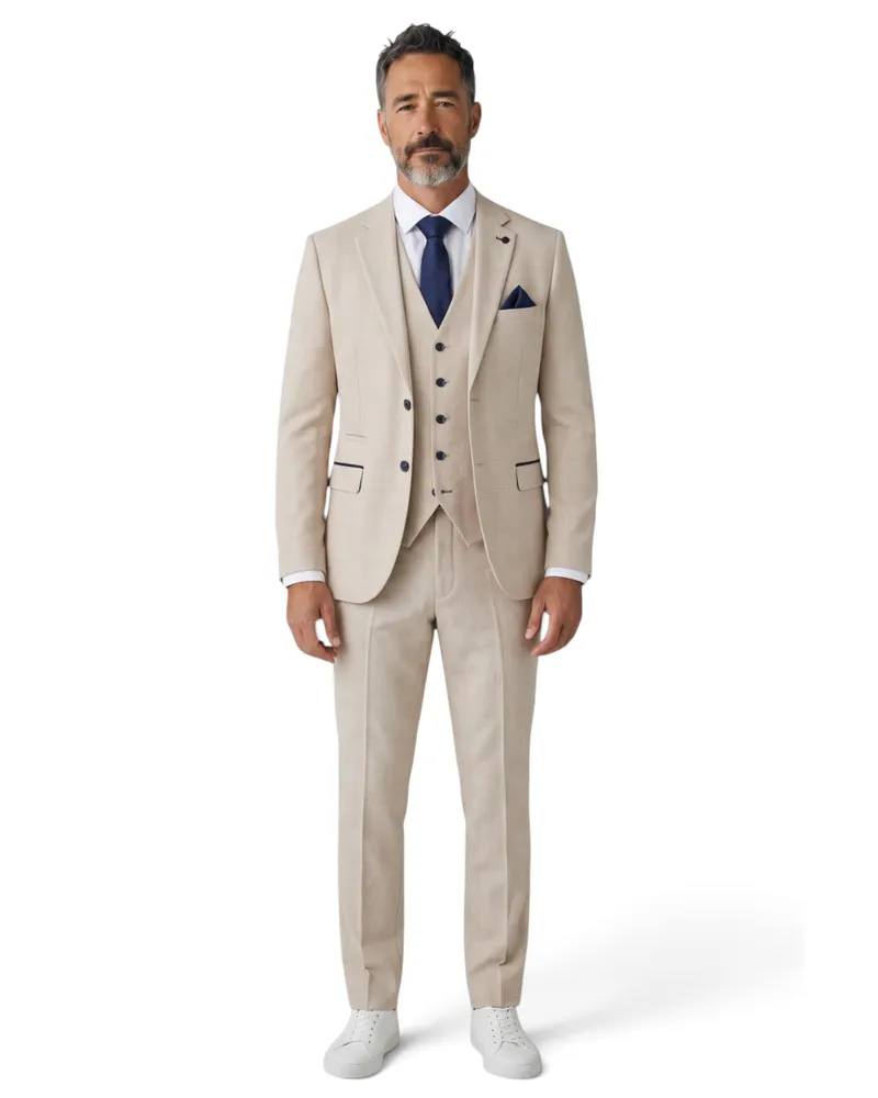 Paul Andrew Herrenanzug in Creme mit Karomuster und taillierter Passform - Regent Creme