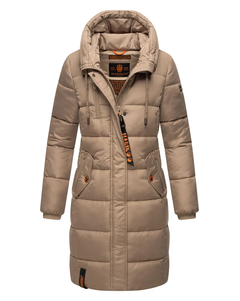 Marikoo Damen Winterjacke – Lange Steppjacke mit Kapuze & vielen Taschen Grau