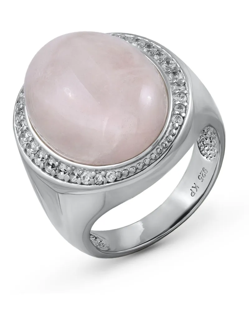 ZEEme Gemstones Ring Silber 925 rhodiniert mit echtem Rosaquarz und Zirkonia Silber