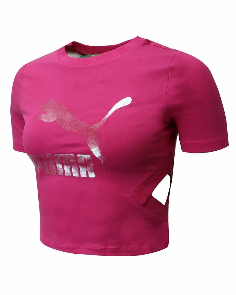 Puma Classic Logo Kurzarm Crew Neck geschnitten rosa Womens Crop Top 579208 20 Rosa