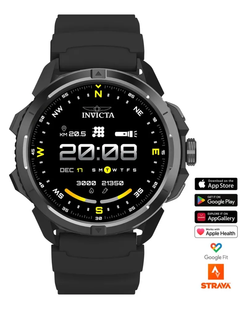 Invicta I-Tech ITECH-009 Herren Uhr - Smartwatch Bewegung - Edelstahl mit schwarzem Zifferblatt - 47 mm Schwarz