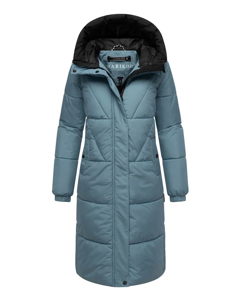 Marikoo Damen Steppmantel Yaskaa mit Kapuze & warmem Fleecefutter Blau