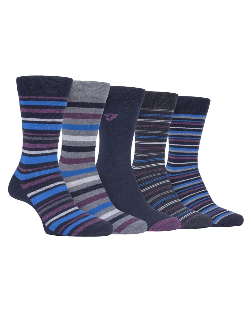 Farah 1920 5er-Pack Herren dünne atmungsaktive klassische gestreifte gemusterte weiche Baumwolle Kleid Socken - FCS271NVYPUR (gestreift Mehrfarbig