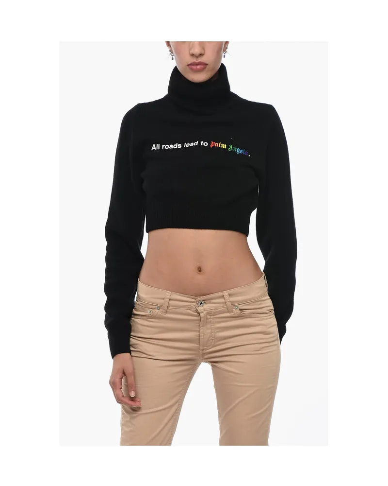 Palm Angels Kurzer Rollkragenpullover mit Stickerei ALL ROADS - Schwarz Schwarz