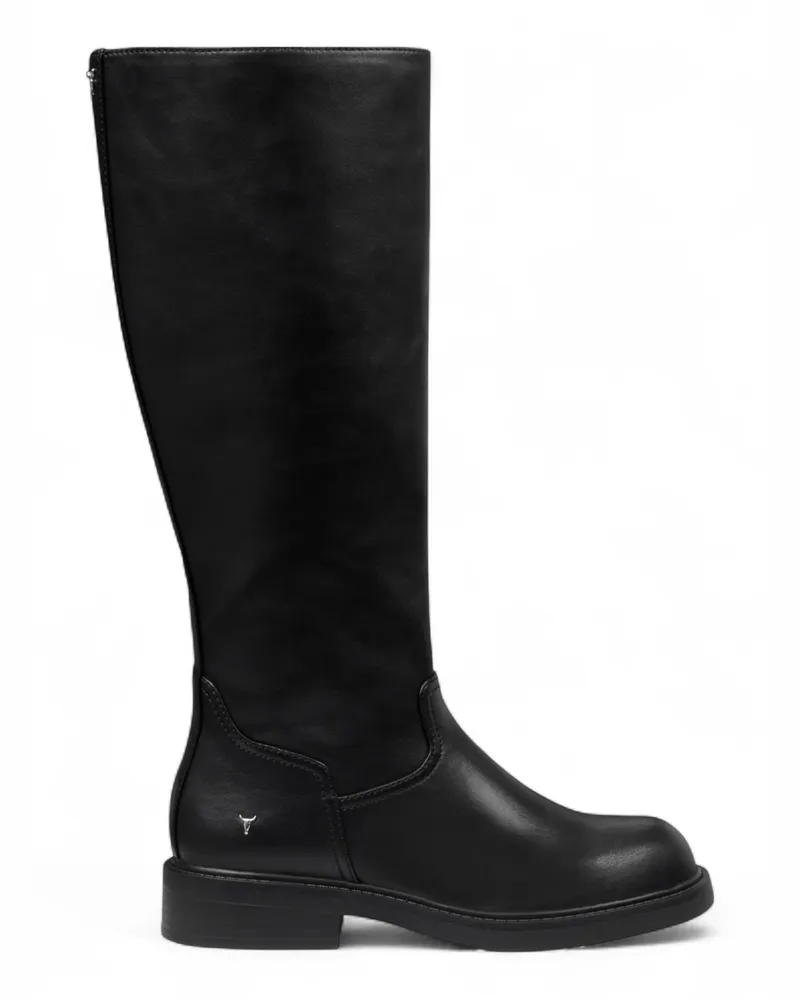 WINDSOR SMITH Windsorsmith Damen-Stiefel aus schwarzem Kunstleder, kniehoch, Blessing Schwarz