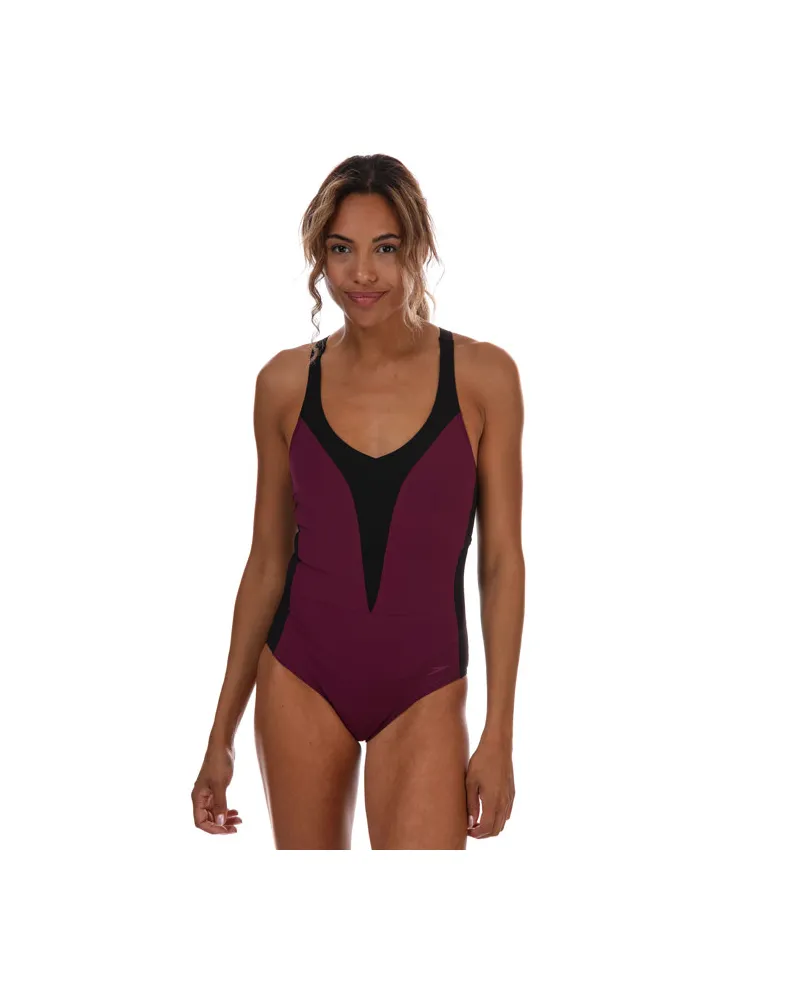 Speedo Sculpture OpalLux Damen Badeanzug in Lila schwarz Schwarz