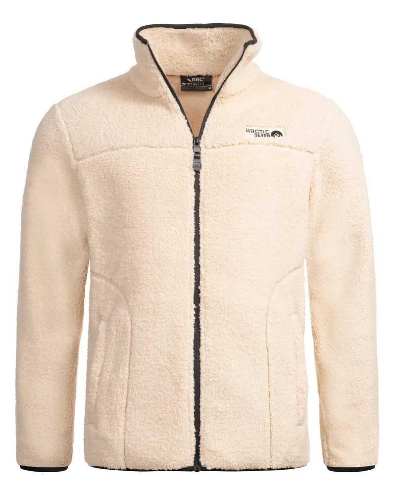 Arctic Seven Herren Sherpa Fleecejacke – Warme Outdoorjacke mit Zipper – Beige Beige