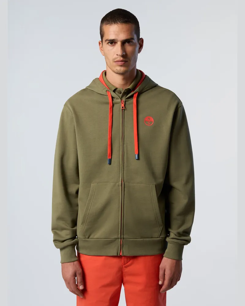 North Sails Kapuzenpullover Durchgehender Reißverschluss mit Logo-Patch Dunkelgrün