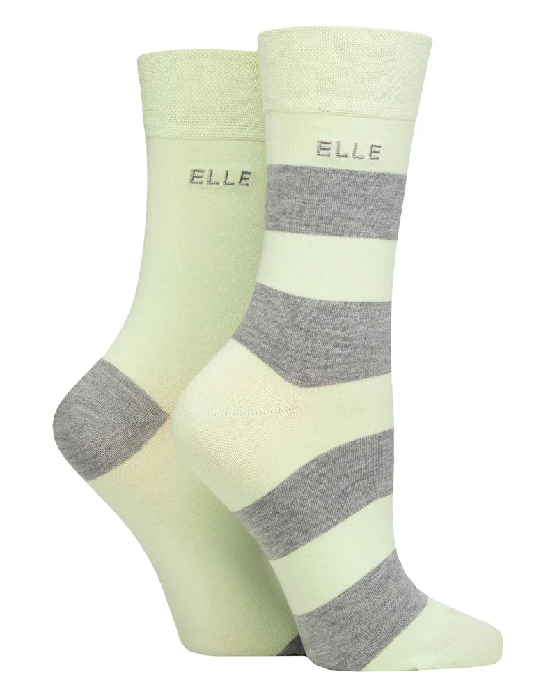 Elle 2er-Pack Damen-Bambussocken, gestreift und uni, weich und atmungsaktiv - Grün Grün
