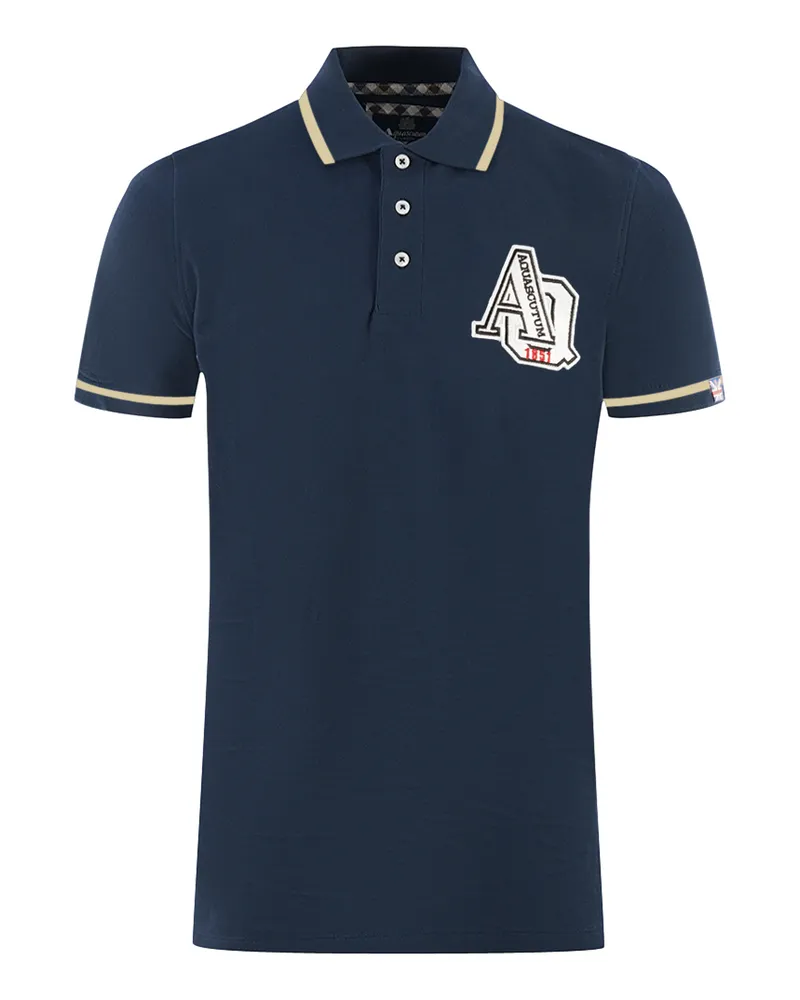 Aquascutum AQ 1851 Gesticktes Marineblaues Poloshirt mit Spitze Blau
