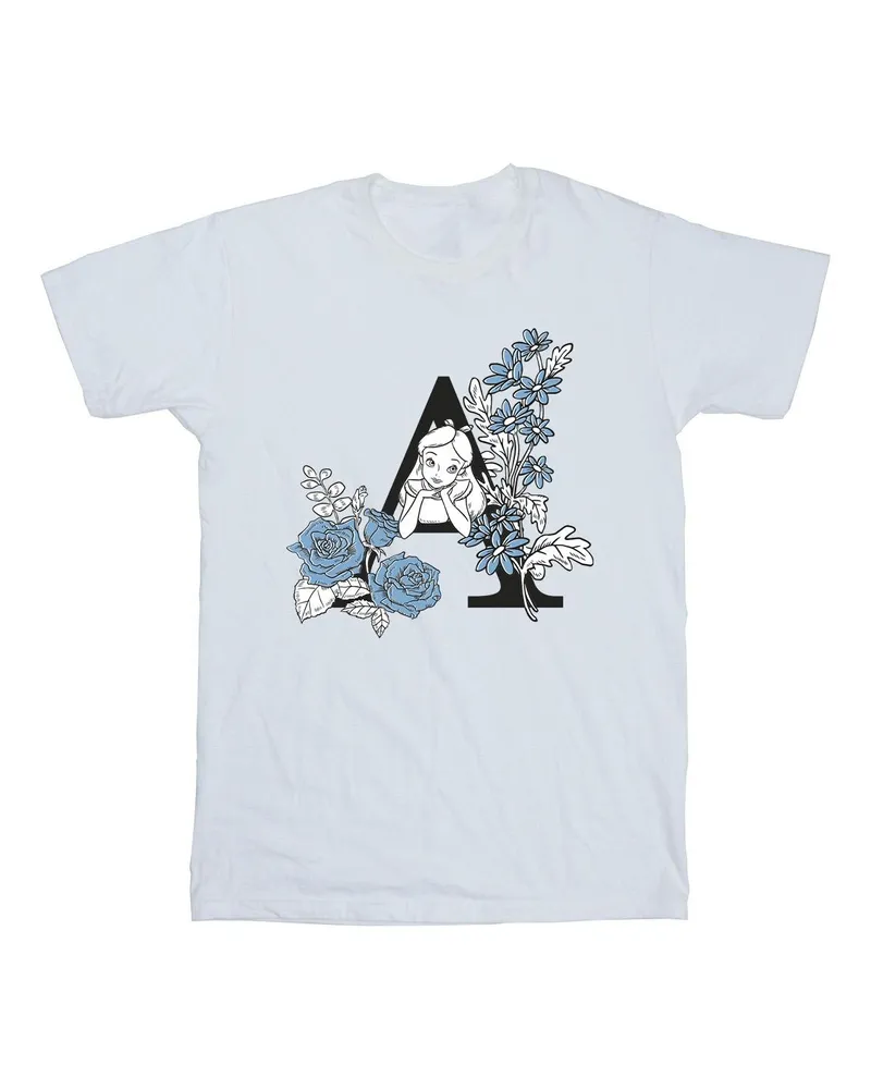 Disney Alice In Wonderland Letter A" T-Shirt für Mädchen (Weiß Weiß