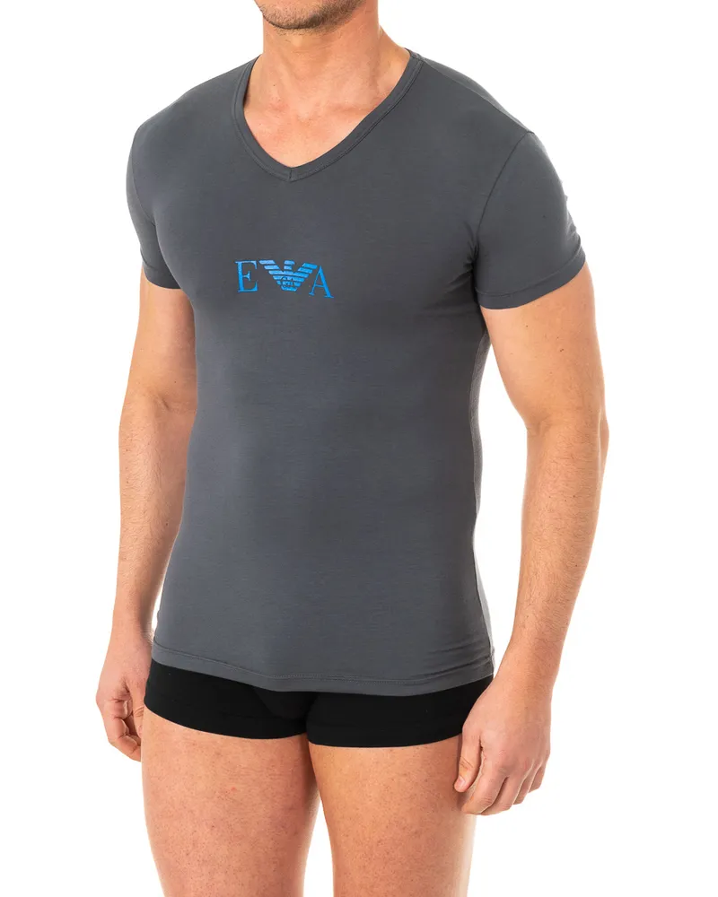 Emporio Armani Herren-T-Shirt mit kurzen Ärmeln und V-Ausschnitt 110810-8P715 Grau