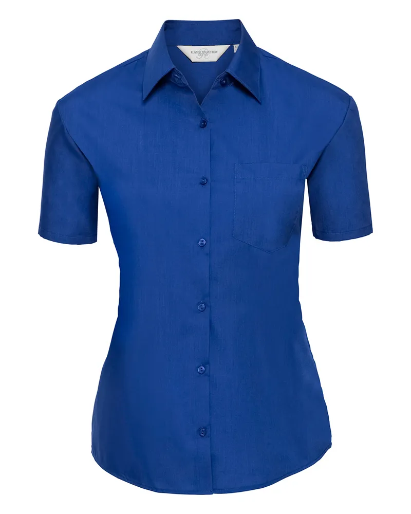 Russell Athletic Russell Collection - "Classic" Hemd Pflegeleicht für Damen kurzärmlig (Helles Königsblau Marineblau