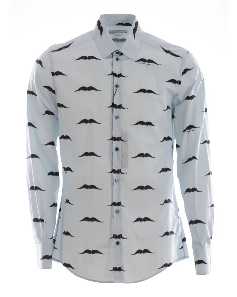 Dolce & Gabbana Herren Schnurrbart Hemd Blau