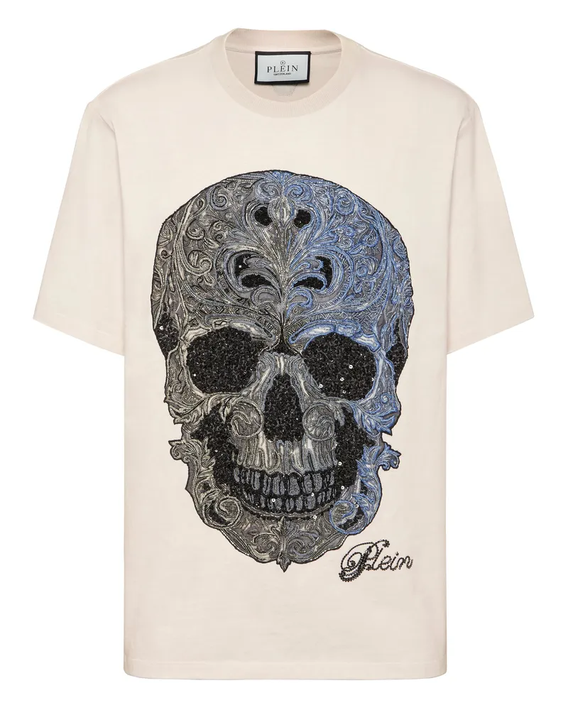 Philipp Plein T-Shirt Rundhalsausschnitt Ss Skull Creme