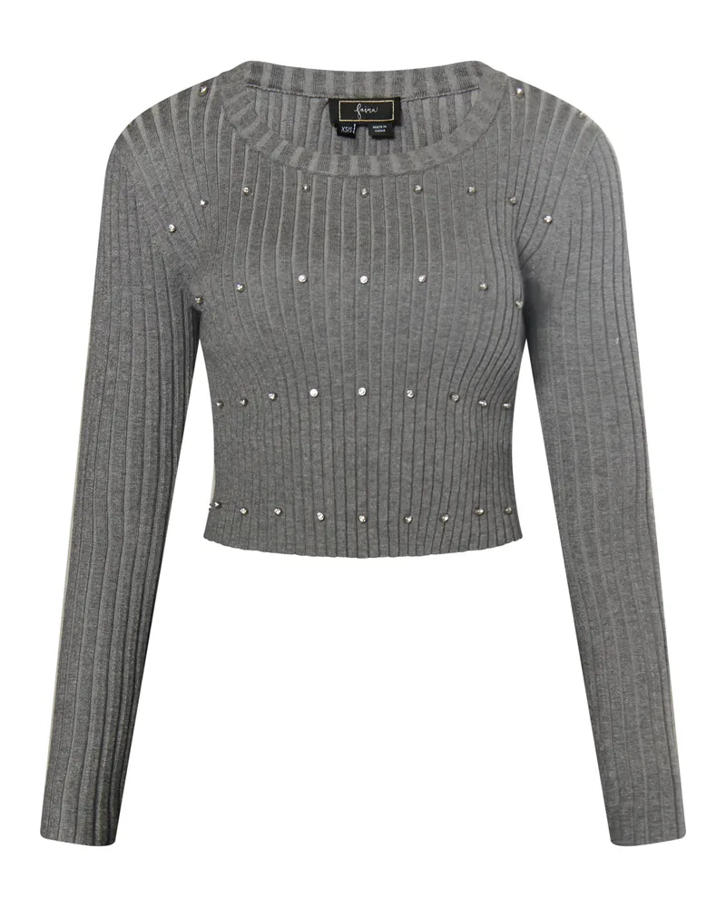 FAINA Pullover mit Strasssteinen Damen grau melange Grau