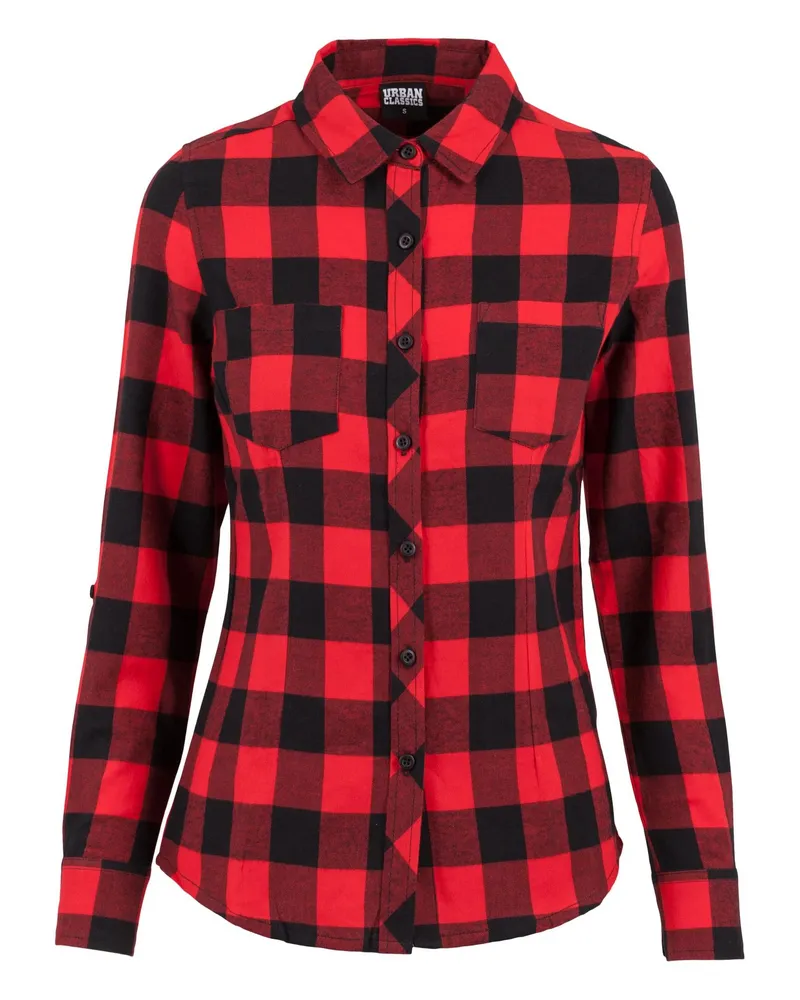 Urban Classics Hemd Umgekrempelter Umschlag für Damen (Schwarz/Rot Schwarz