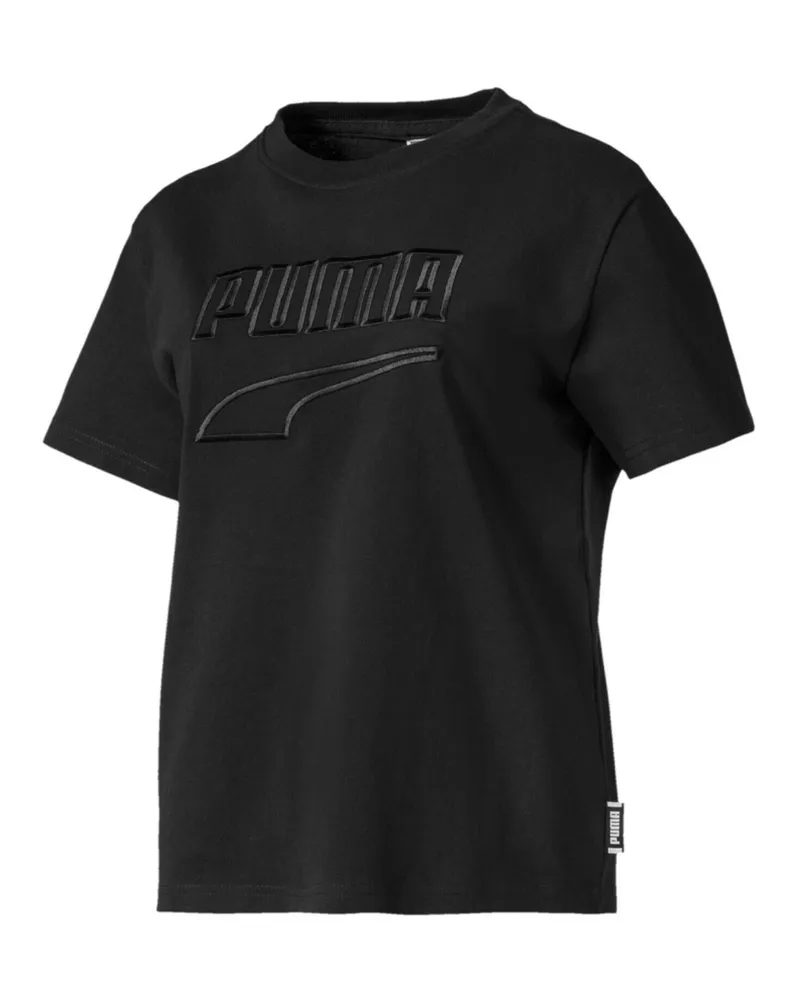 Puma Downtown Tee Womens Black T-Shirt Casual Logo Top 595691 01 Schwarz