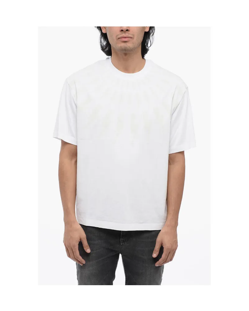 Neil Barrett Baumwoll-T-Shirt mit überschnittener Schulter und FAIRISLE THUNDERBOLT in Weiß Weiß