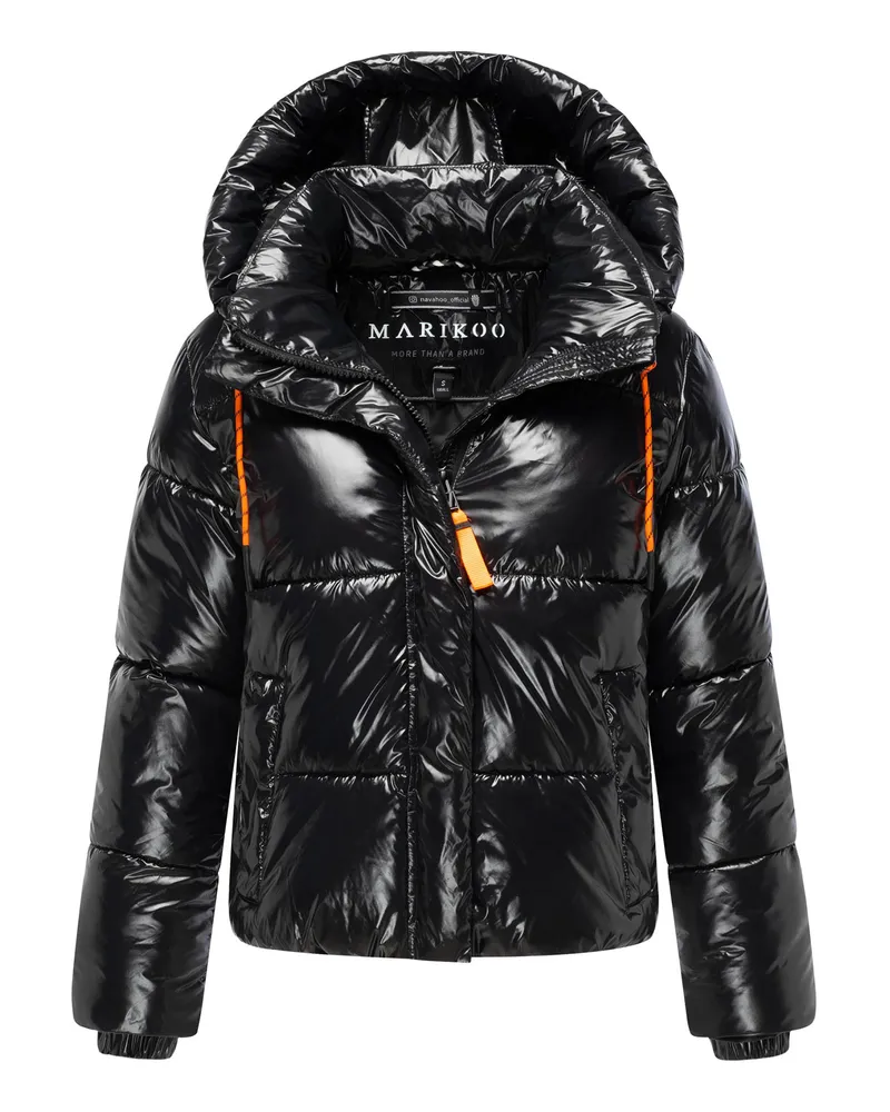 Marikoo Damen Winter Steppjacke Skyraa mit Kapuze & glänzendem Design Schwarz