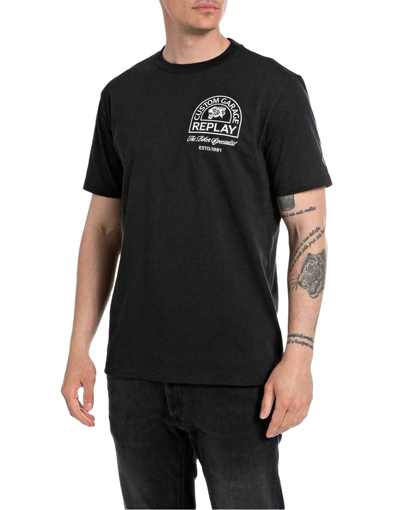 Replay Moto" T-Shirt für Herren, Regulär (Schwarz Schwarz
