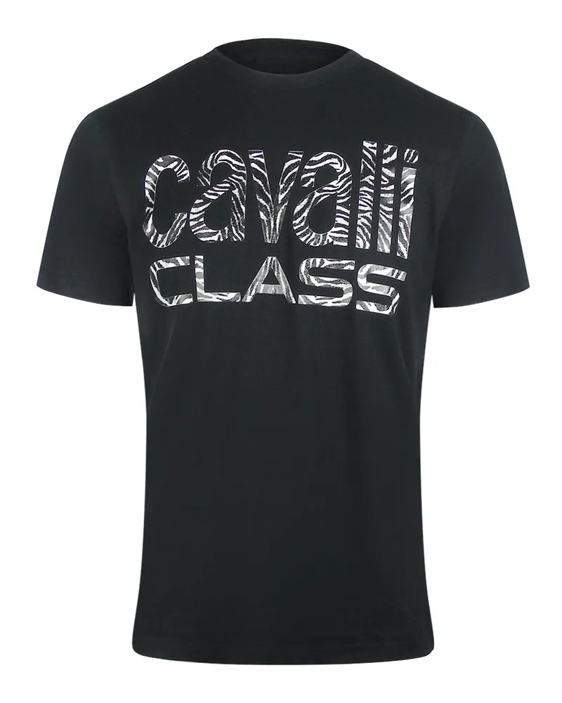 Roberto Cavalli Bold Zebra Print Logo T‑shirt - Schwarz Schwarz
