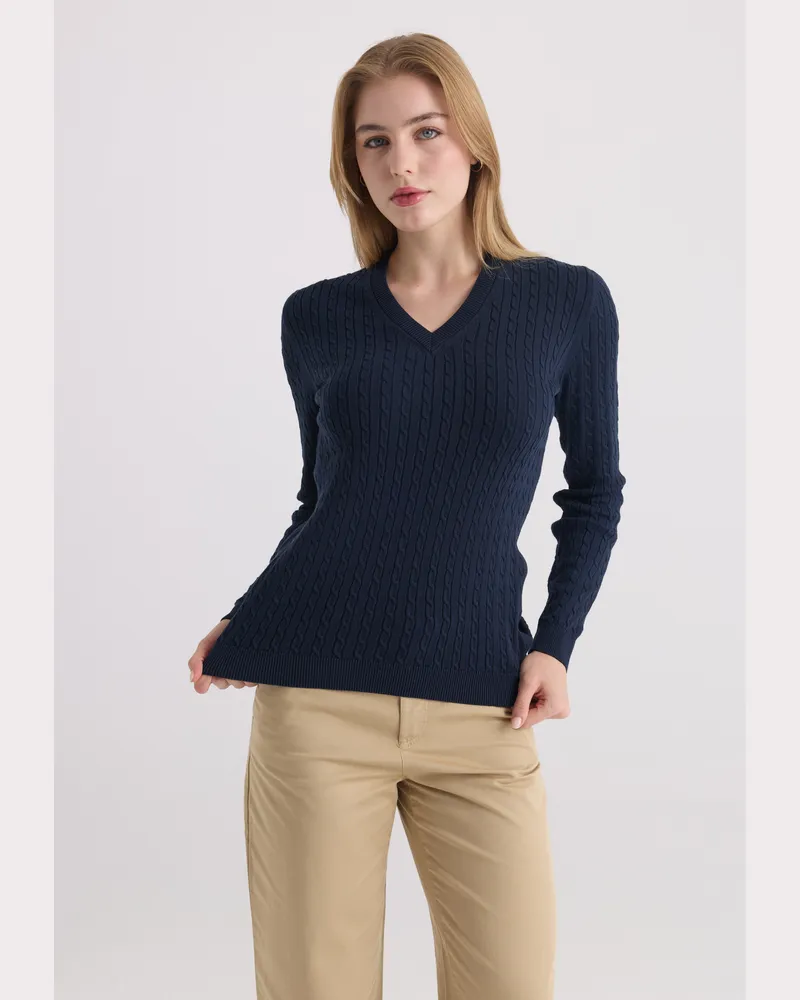 Felix Hardy Pullover V-Ausschnitt-Pullover Marineblau