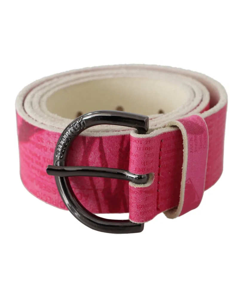 John Galliano Pink Leather Letter-Logo Design Rundschnallen-Gürtel Rosa