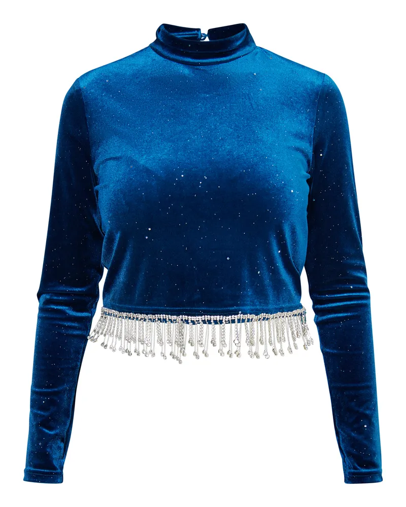 FAINA Glitzershirt aus Stretchsamt Damen Smaragd Blau Türkis