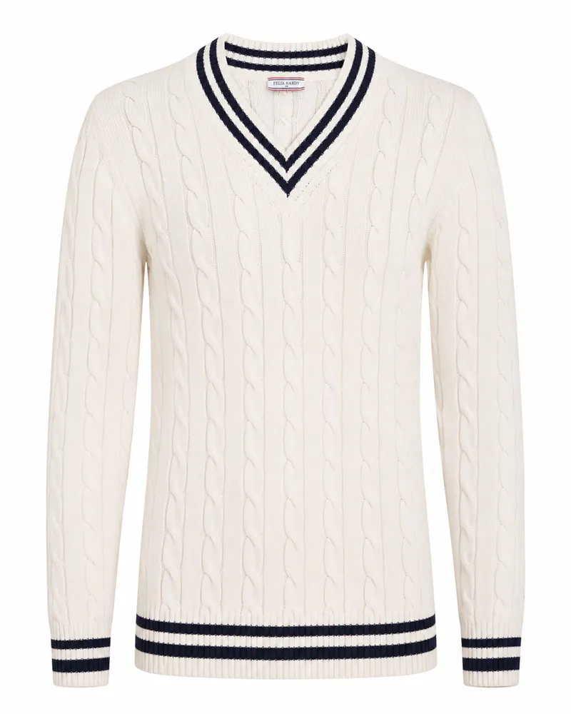 Felix Hardy Pullover V-Ausschnitt-Pullover Mit Zopfmuster Ecru