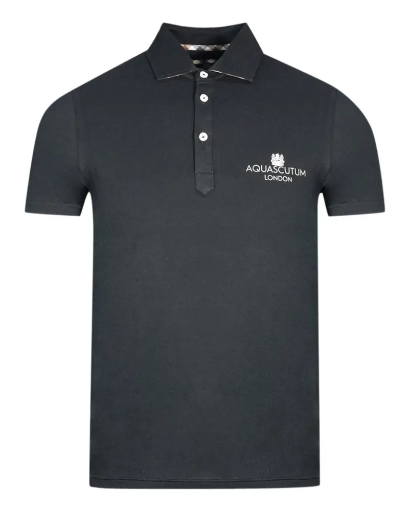 Aquascutum London Bold Logo Schwarzes Poloshirt Schwarz