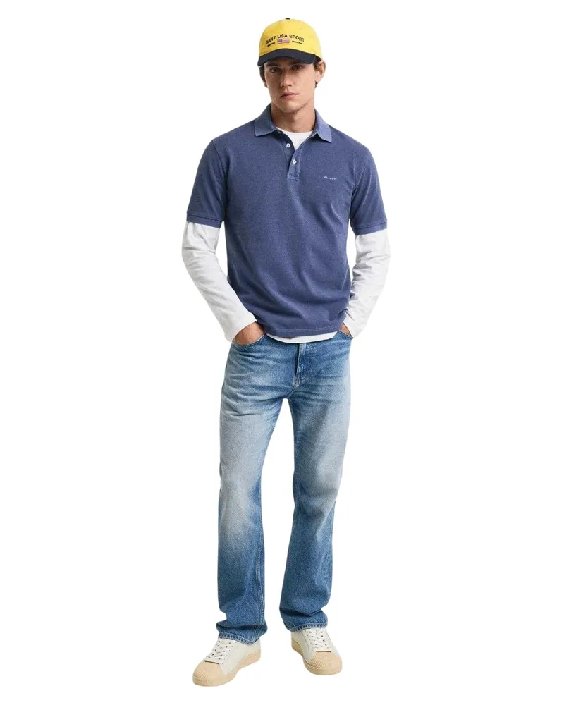 Gant Poloshirt für Herren, Sonne Verblasst, Piqué (Marine Marineblau