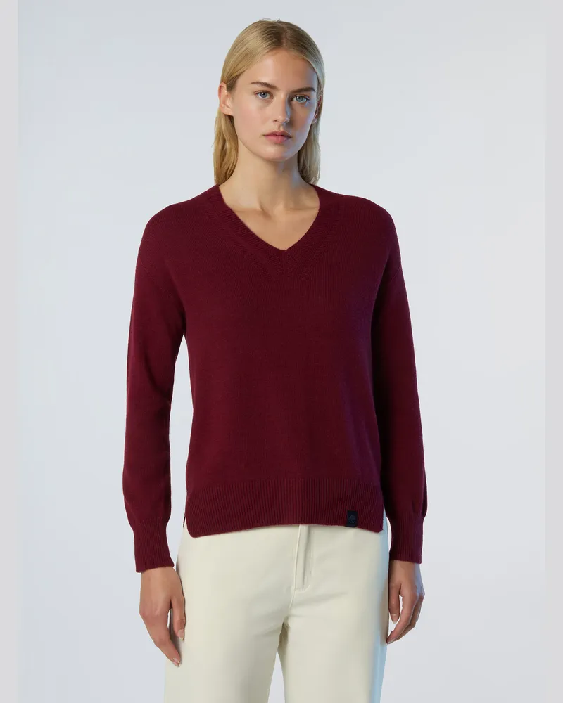 North Sails Pullover Sattelschulter mit V-Ausschnitt Dunkelrot