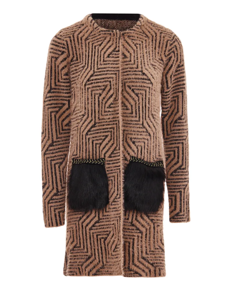 FAINA Strickjacke Damen Dunkelrosa Schwarz Altrosa