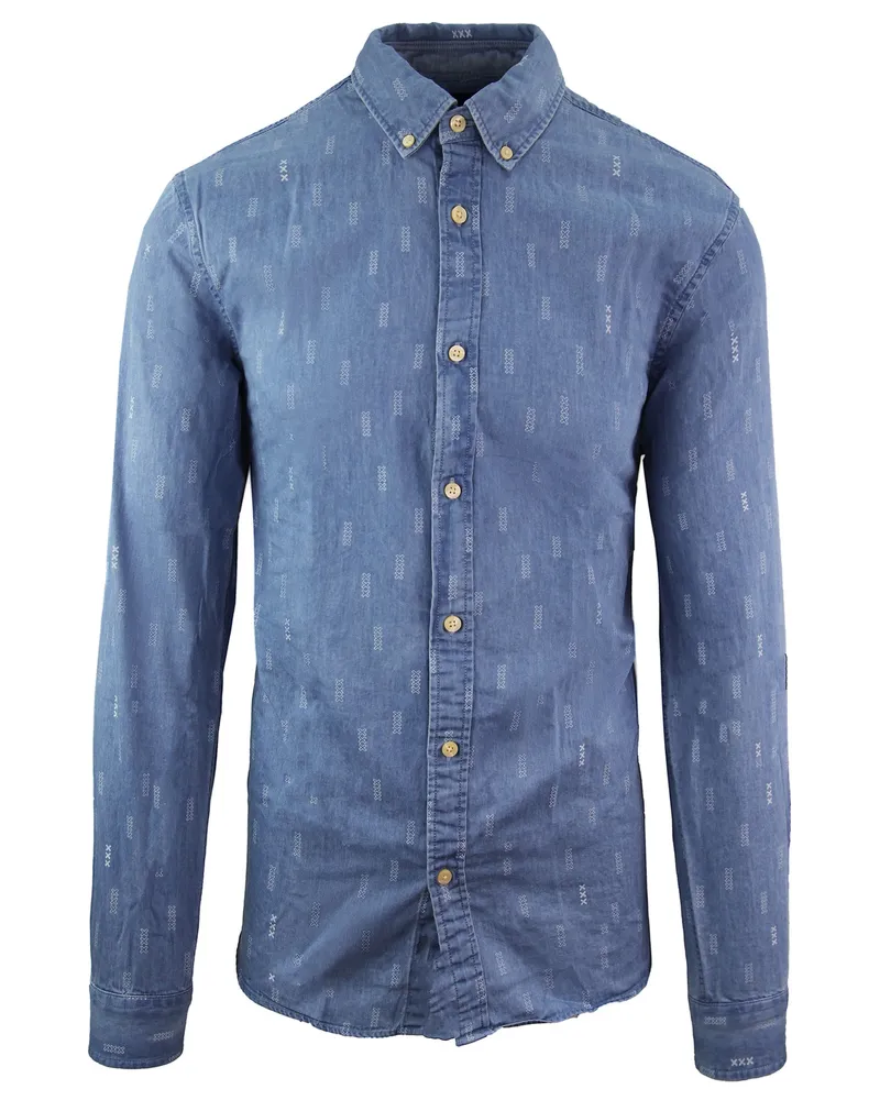 Scotch&Soda Regular Fit Bedrucktes Langarm-Jeanshemd in Blau für Herren Blau