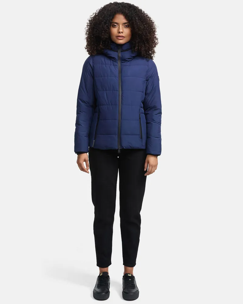Marikoo kurze Damen Steppjacke mit Kapuze & Fleecefutter – Radaa Blau