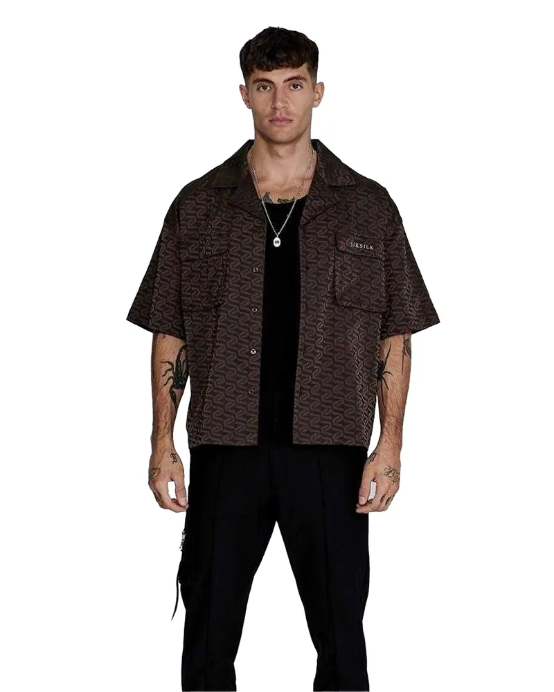 SikSilk Hemd für Herren, leger, kurzärmlig (Braun Braun