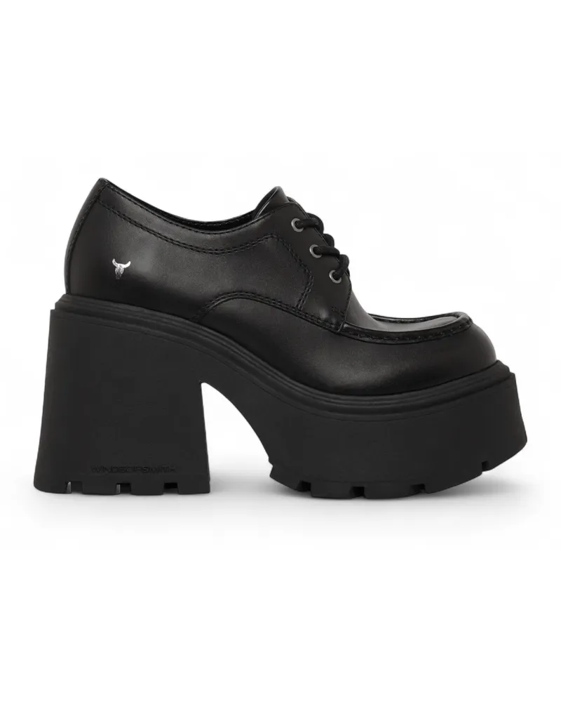 WINDSOR SMITH Damen Schnürschuhe aus Leder mit dicker Plateausohle – Starcrossed - Schwarz Schwarz