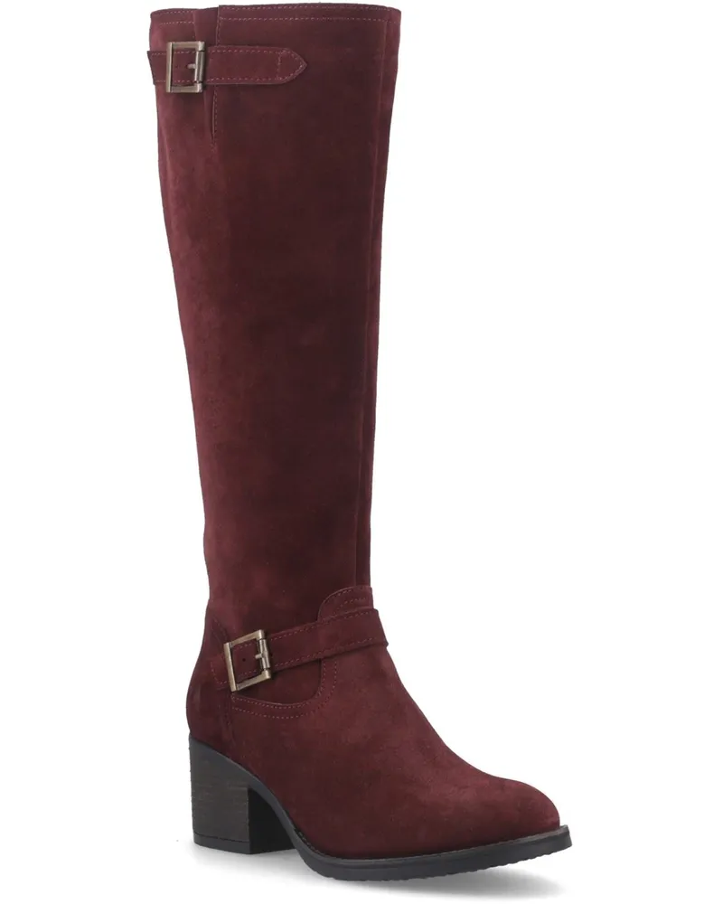 Hush Puppies Heidi Leder Damen Bordeaux Absatzstiefel bis zum Knie Weinrot