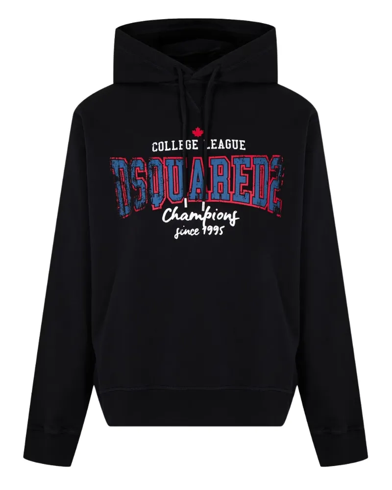 Dsquared2 Cool Fit - Schwarzer Hoodie Mit College-league-logo Schwarz
