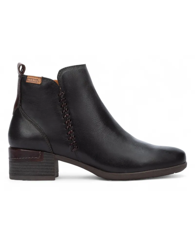 Pikolinos Damen-Stiefeletten aus schwarzem Leder mit Reißverschluss und Absatz - Malaga Schwarz