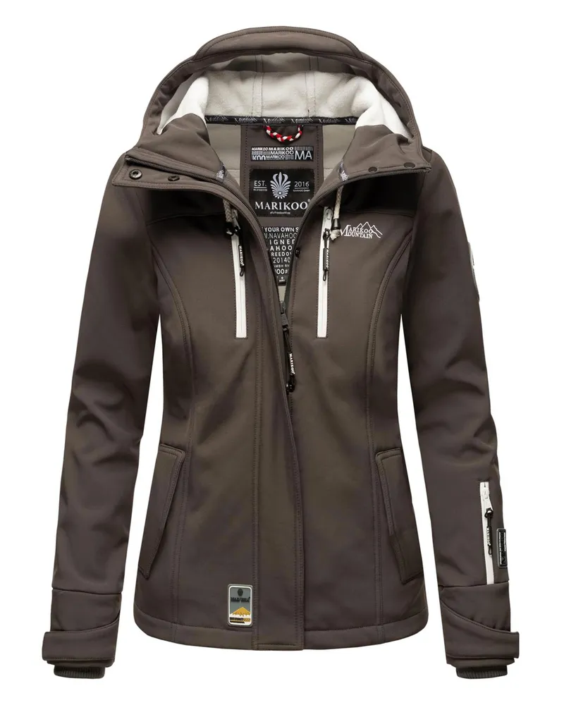 Marikoo Damen Softshelljacke – Kleine Zicke, warm mit Kapuze & Fleecefutter Grau