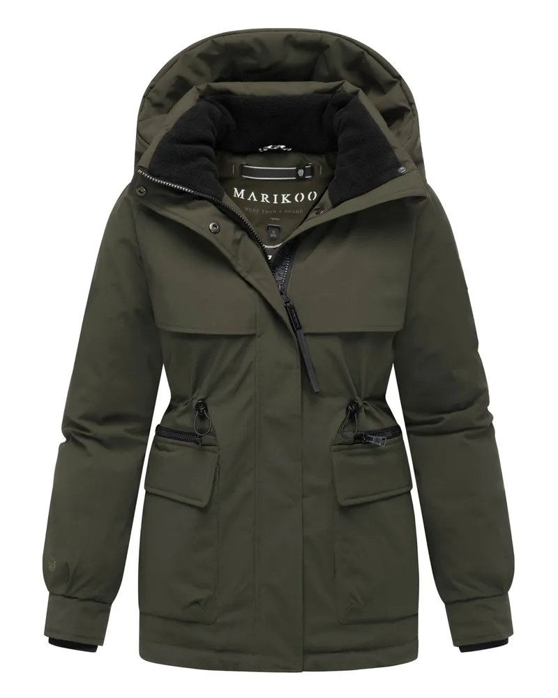 Marikoo Damen Winterjacke Shigaraa mit abnehmbarer Kapuze & Magnettaschen Grün