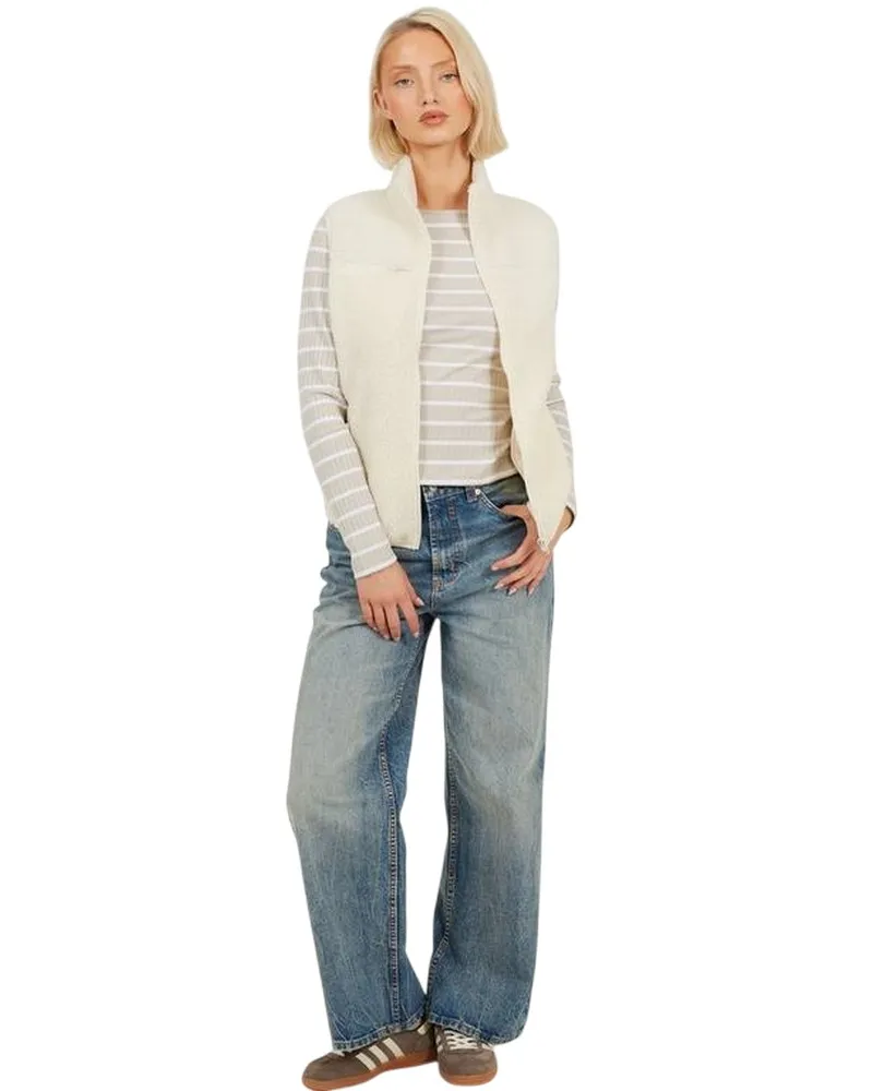 Brave Soul Weste für Damen, Durchgehender Reißverschluss, Teddy (Cremefarbe Creme