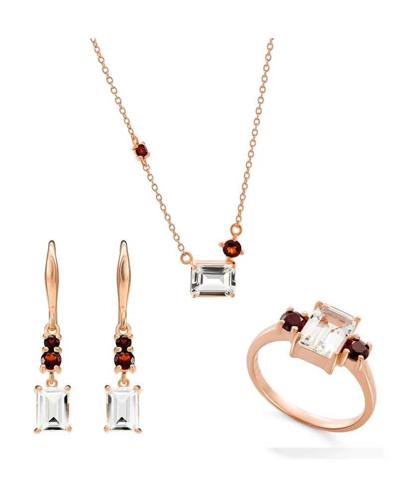Orphelia Fira' Damen 925 Sterlingsilber Set: Halskette + Ohrringe + Ring - Rose SET-7571/RG Rosé