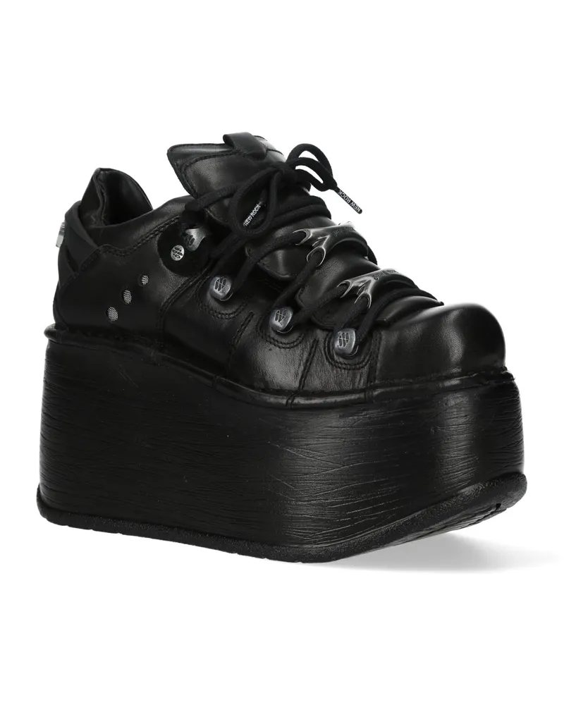New Rock M-120N-C96 Gothic-Stiefeletten aus Leder mit klobiger Plateausohle - Schwarz Schwarz