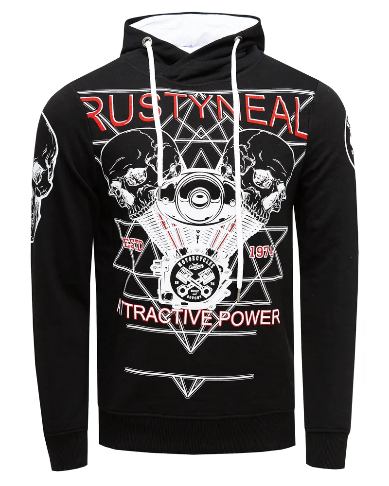 Rusty Neal Sweatshirt mit Rocker-Print, lockere Passform - Schwarz Schwarz