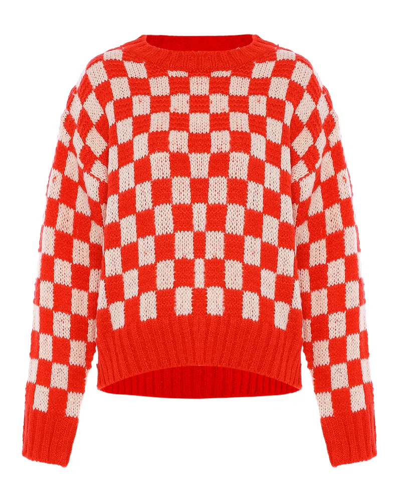 My Mo Pullover Frauen WEISS ROT KARIERT Weiß